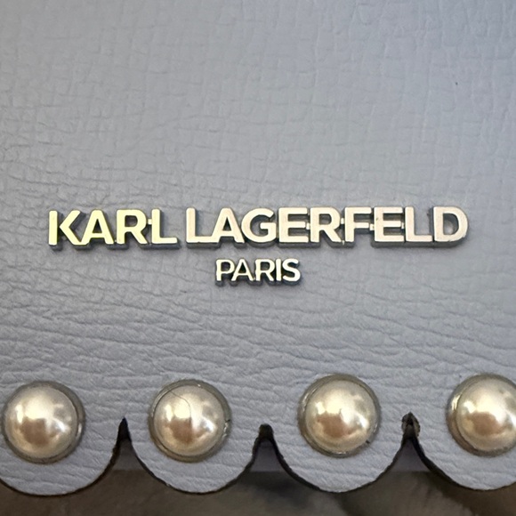 Karl Lagerfeld Sky Blue Crossbody Bag with Pearl and Silver Accents - Picture 2 of 10